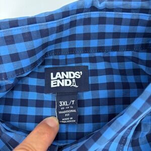 Lands End Mens 3XL T Traditional Fit Blue Gingham Short Sleeve Button Down Shirt